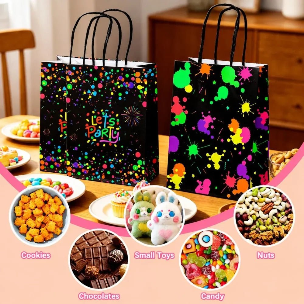 Neon Glow Party Gift Bags with Handles – Glow-in-the-Dark Tote Party Favor Bags PLUSH
