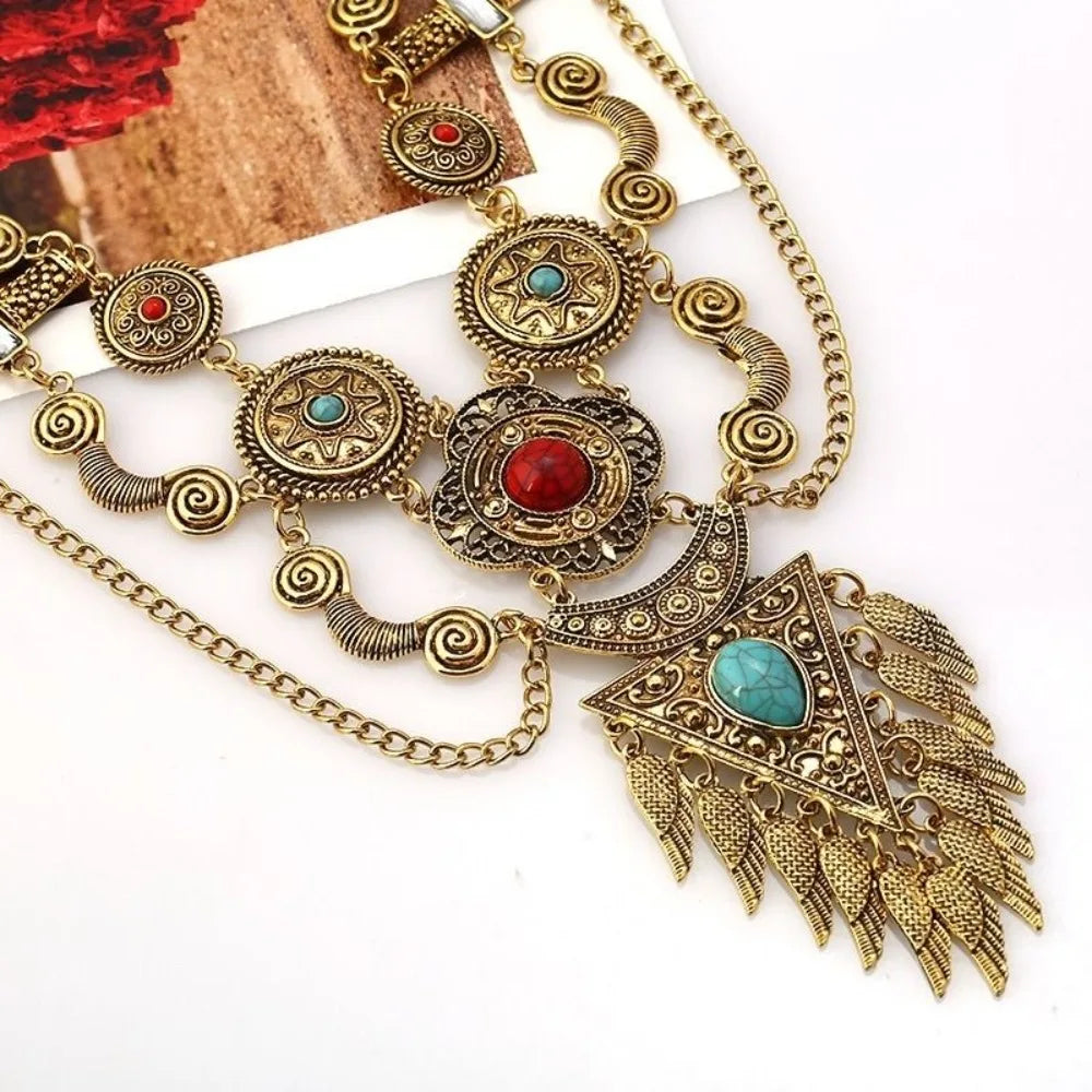 Vintage Bohemian Tassel Necklace – Ethnic Stone & Tibetan Beads Pendant Tassel Necklace PLUSH
