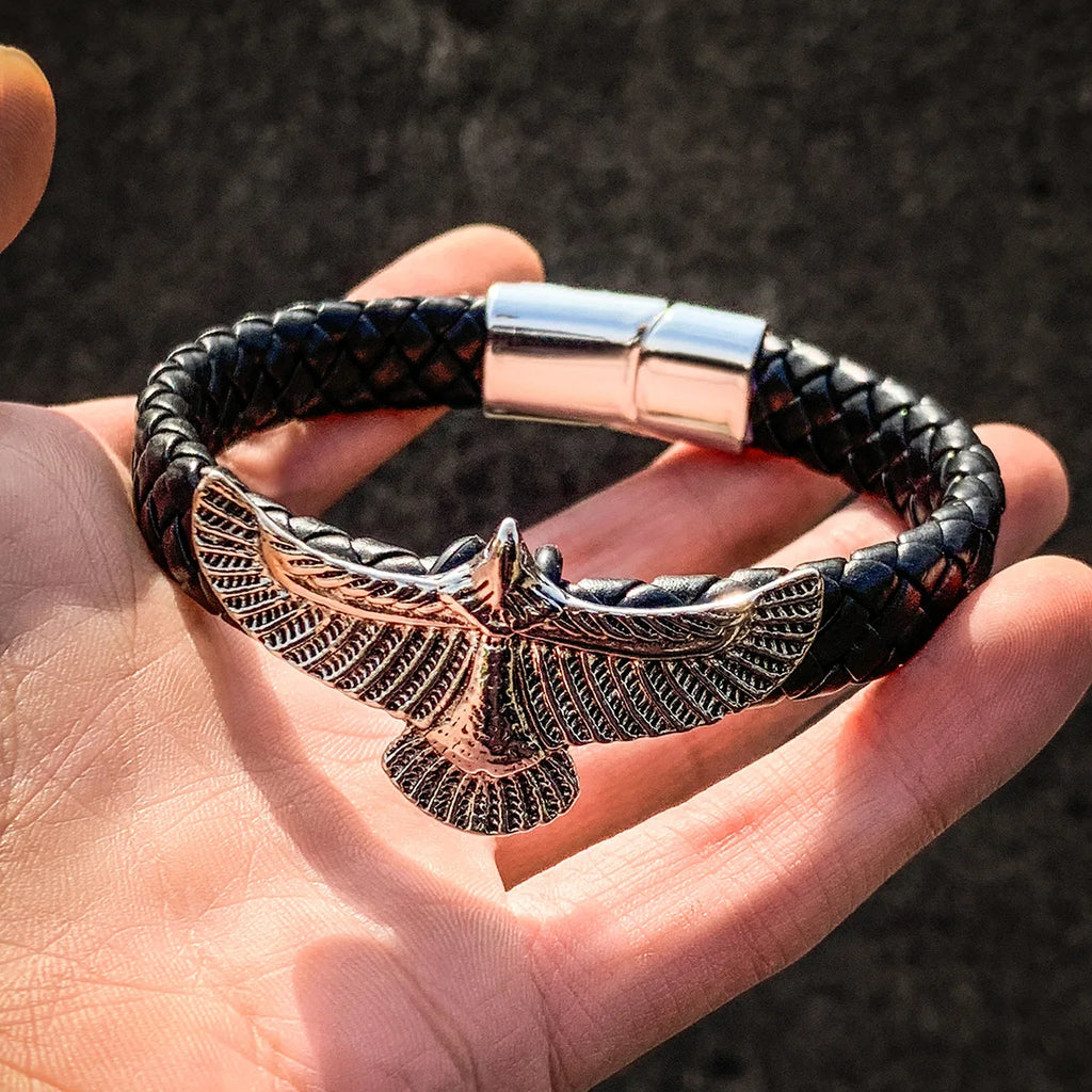Men's Eagle Leather Charm Bracelet with Magnetic Clasp Charm Bracelet PLUSH