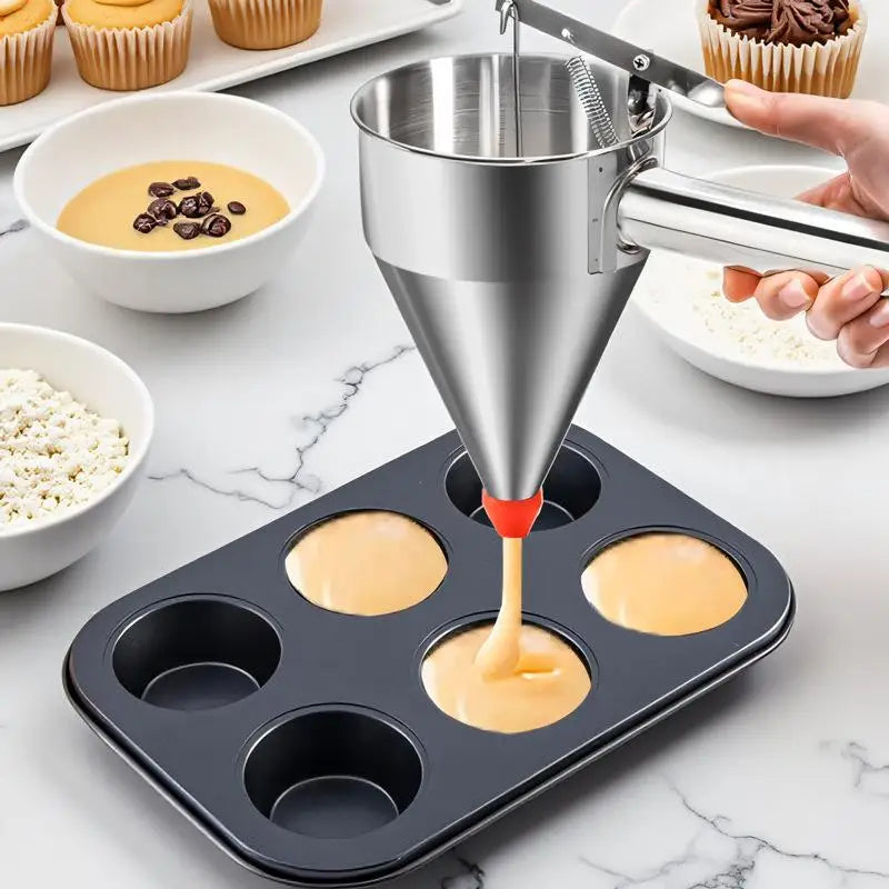 1200ml Stainless Steel Batter Dispenser with Rack & Nozzles Batter Funnel Dispenser PLUSH