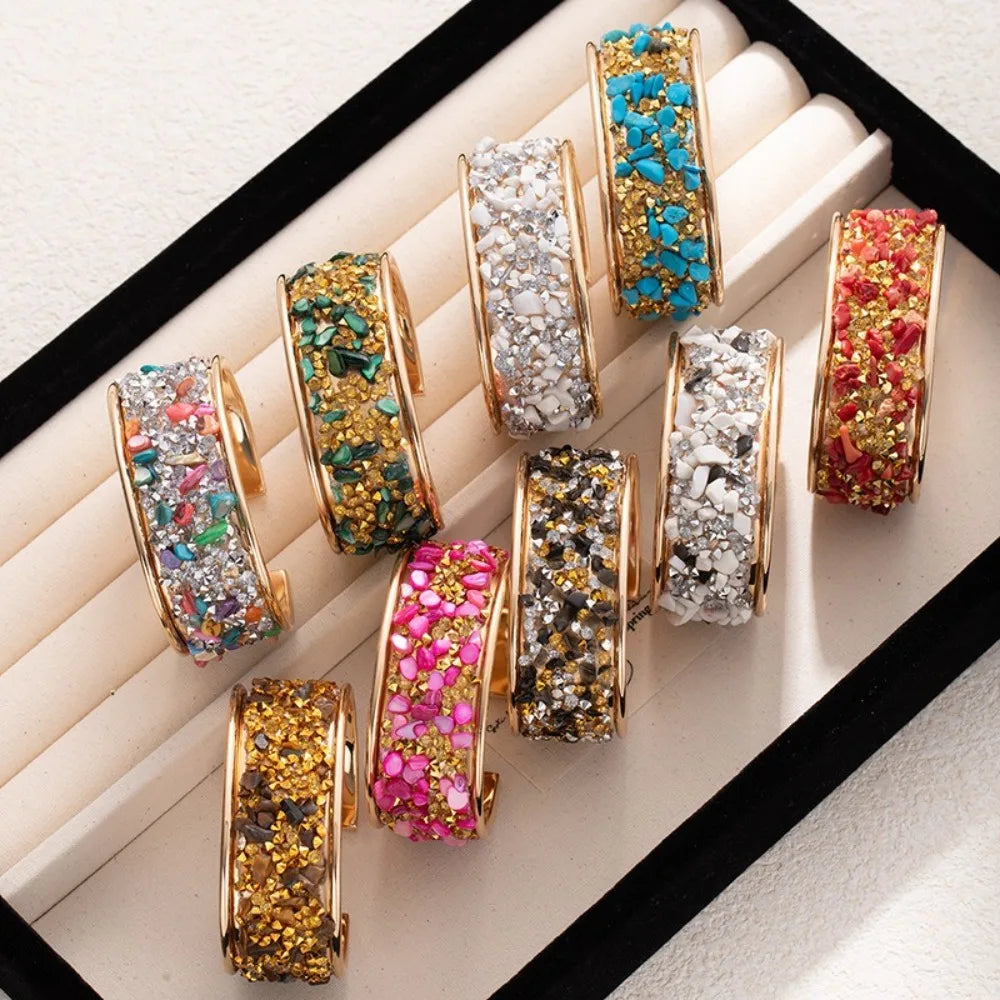 Bohemian Wide Open Cuff Bangle – Rhinestone Stone Bracelet Cuff Bangle Bracelet PLUSH