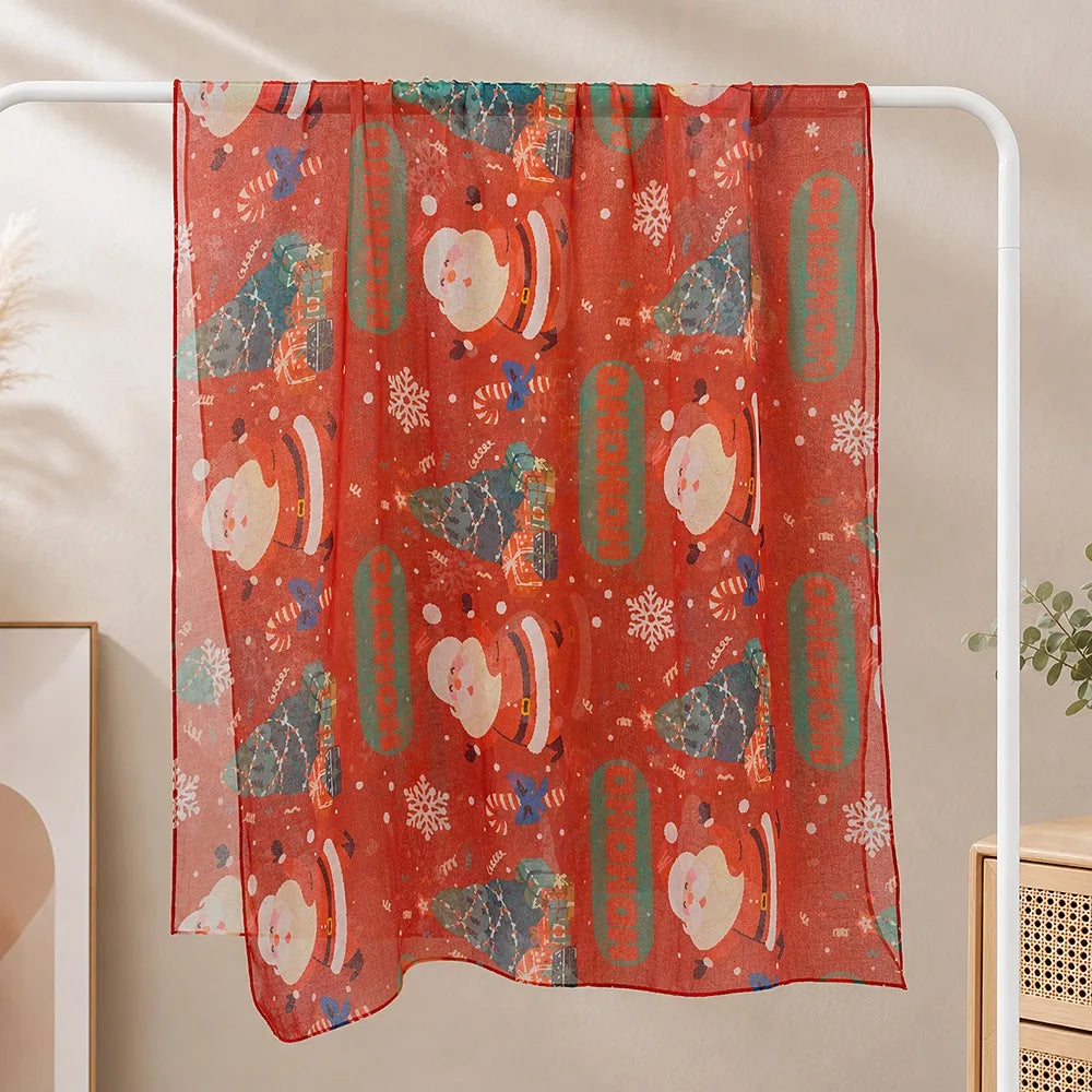 Women's Christmas Voile Scarf – Snowman Print Shawl 180x90cm Holiday Voile Scarf PLUSH 10