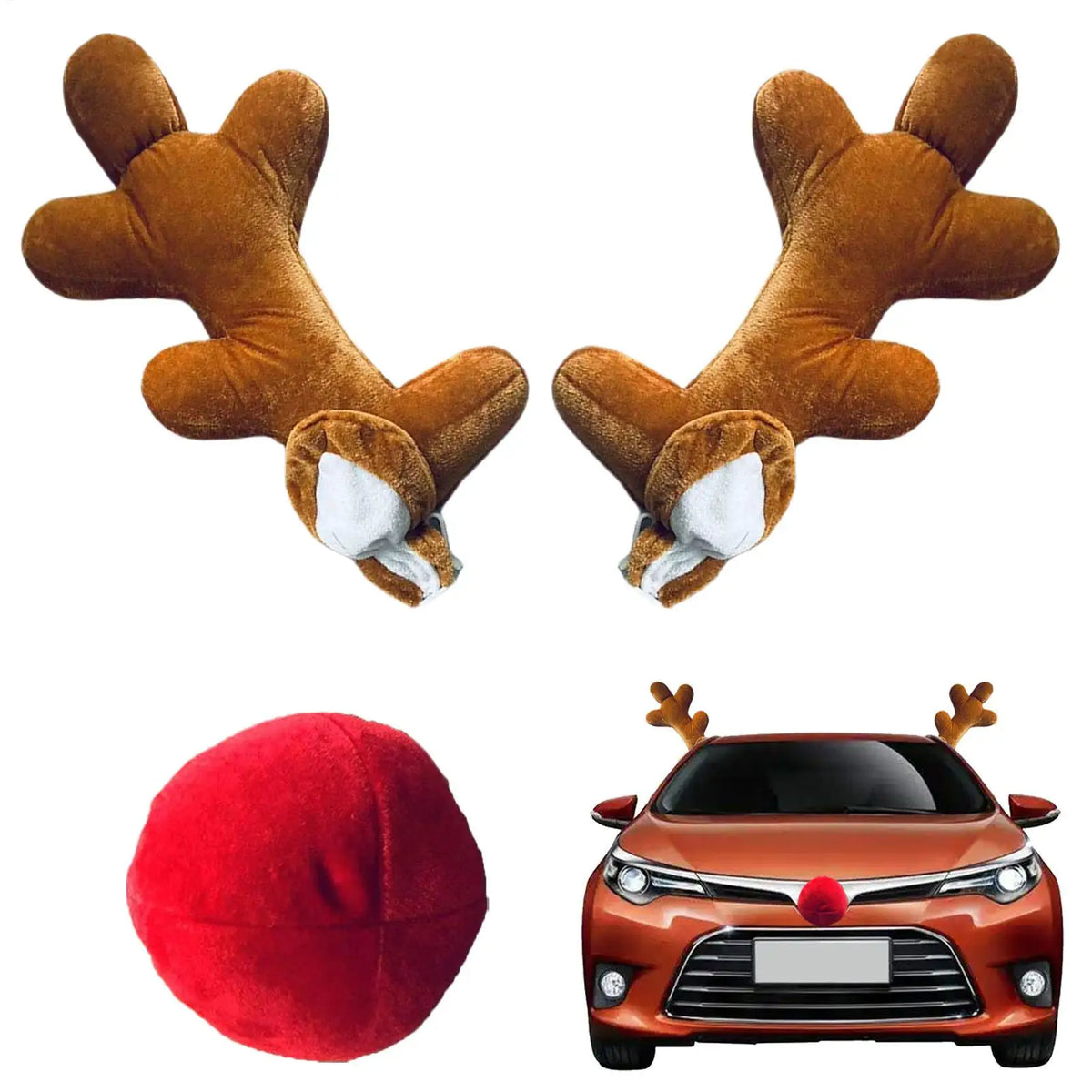 Reindeer Antlers Car Christmas Kit – Antlers & Red Nose Set Car Holiday Decoration PLUSH