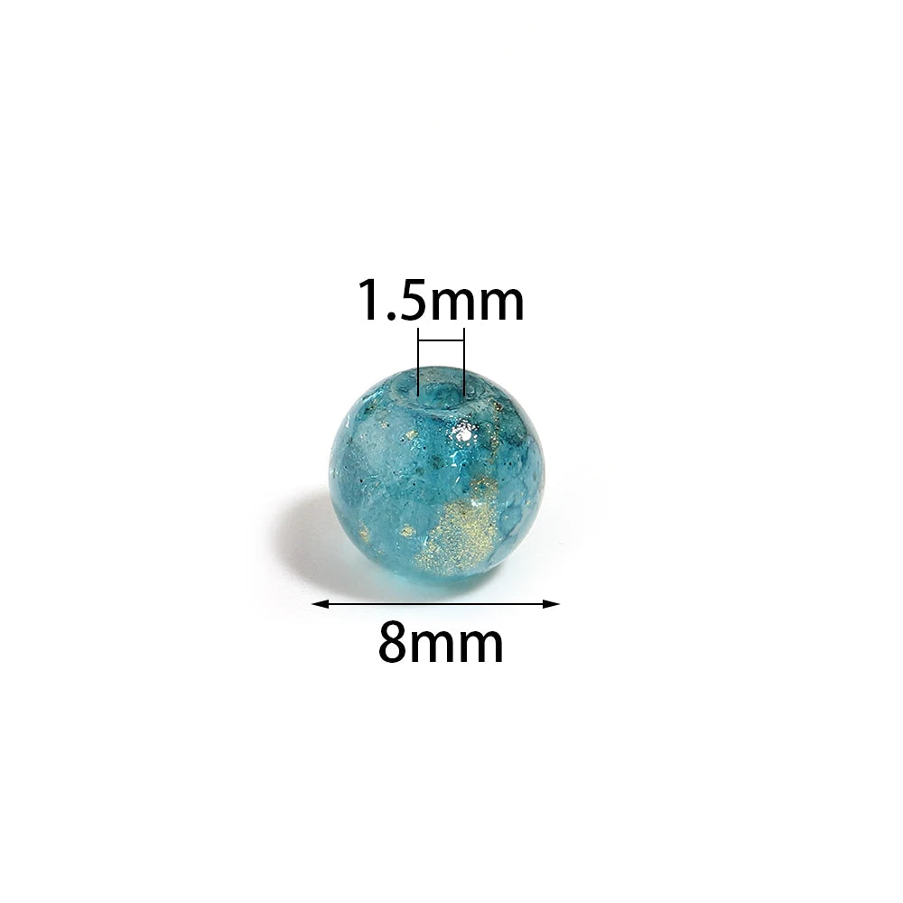 50pcs 8mm Ice Crack Gold Foil Glass Beads for DIY Jewelry Glass Spacer Beads PLUSH