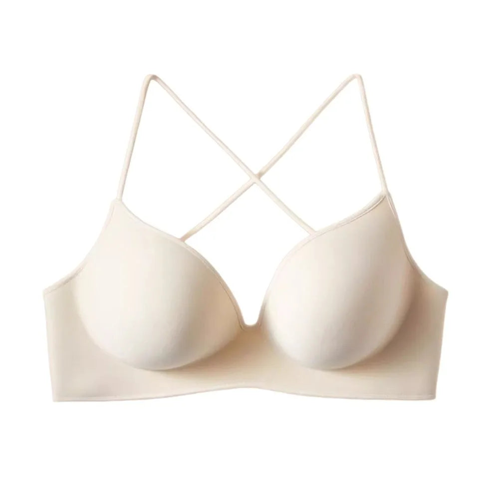 Women's 3/4 Cup Padded Push-Up Bra – Wire-Free Seamless Padded Push-Up Bra PLUSH White L