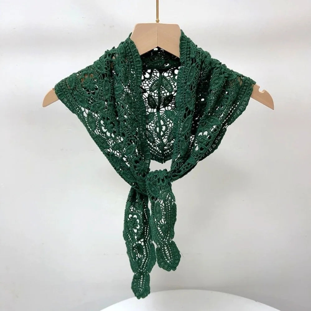 Women's Knit Crochet Lace Shawl Scarf – Hollow Floral Cape Knit Crochet Shawl PLUSH Green