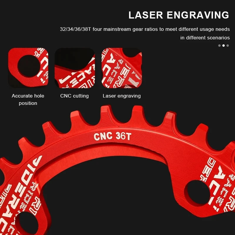 RIDERACE 104BCD Narrow Wide Chainring 32T-38T MTB Single Plate MTB Chainring PLUSH