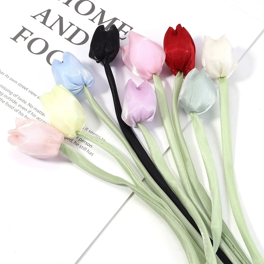5pcs Tulip Fabric Flower Ribbons – DIY Bag Hat Clothes Decor Fabric Flower Trim PLUSH