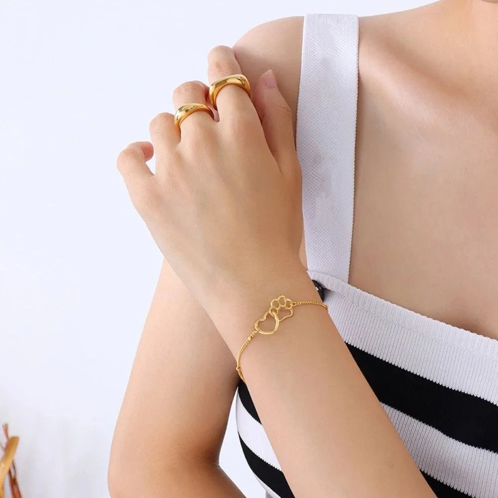 Dog Paw Love Bracelet – Gold & Silver Alloy Chain Charm Bracelet PLUSH