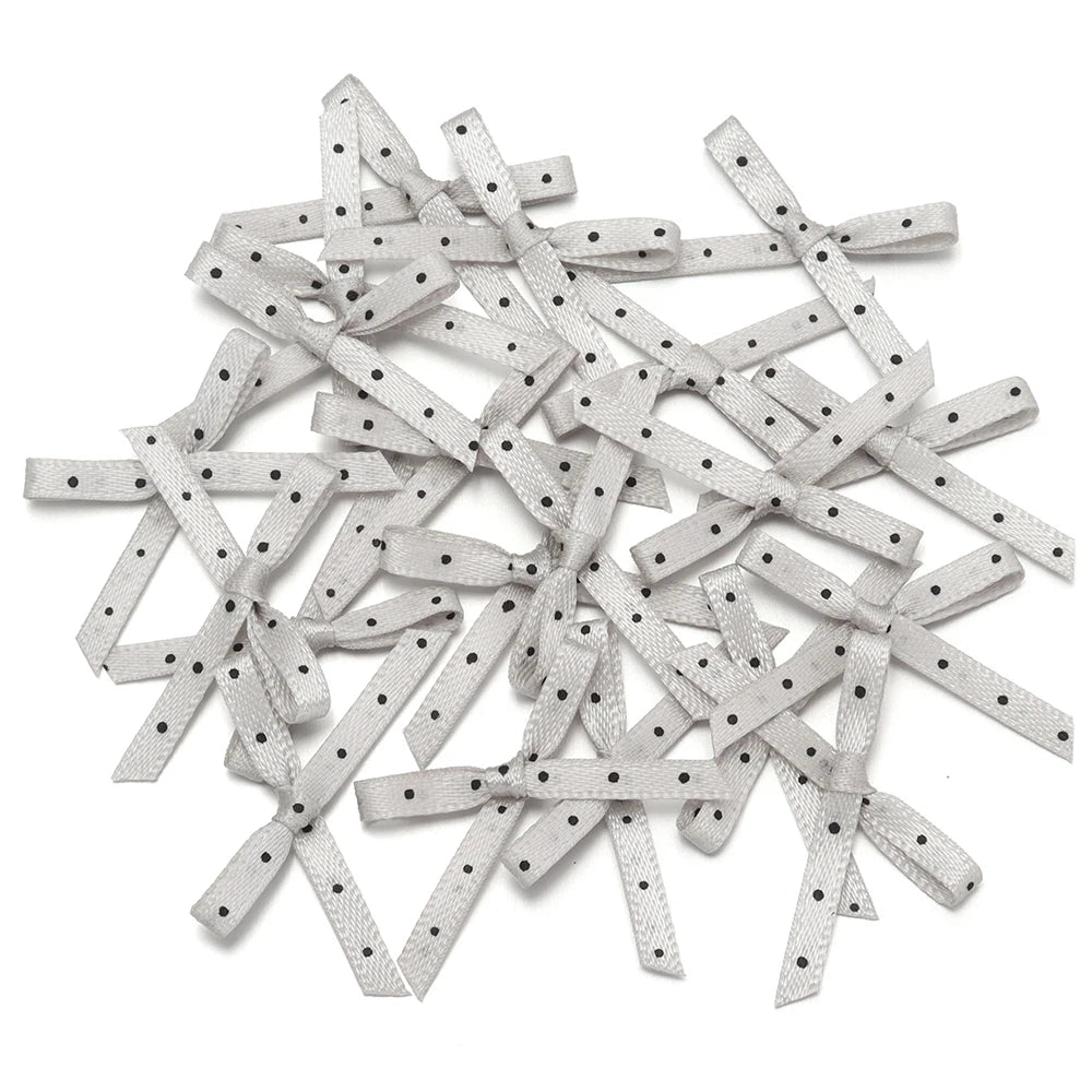 50pcs Polka Dot Ribbon Bows – Polyester DIY Craft Bowknots Ribbon Bows PLUSH gray
