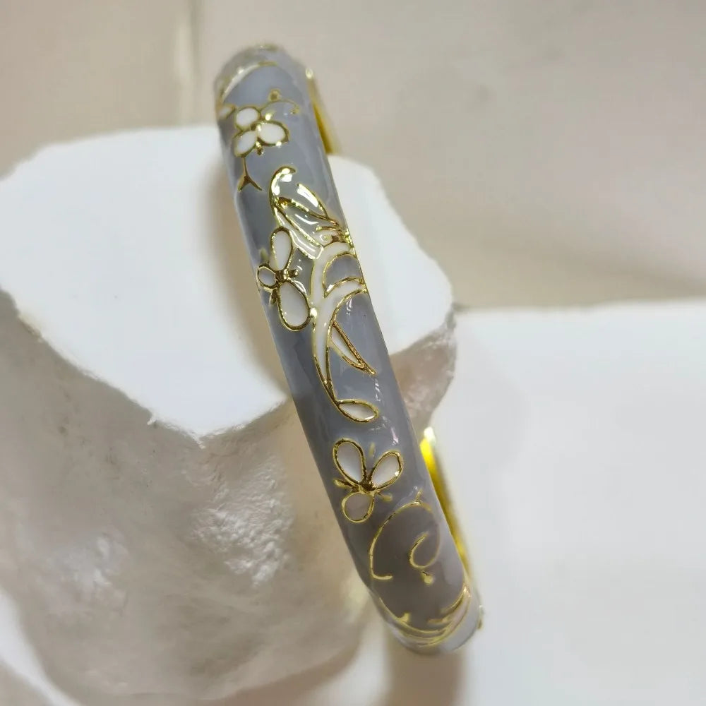 Cloisonné Enamel Bangle | Gold-Trimmed Floral Ethnic Bracelet Enamel Bangle Bracelet PLUSH 5