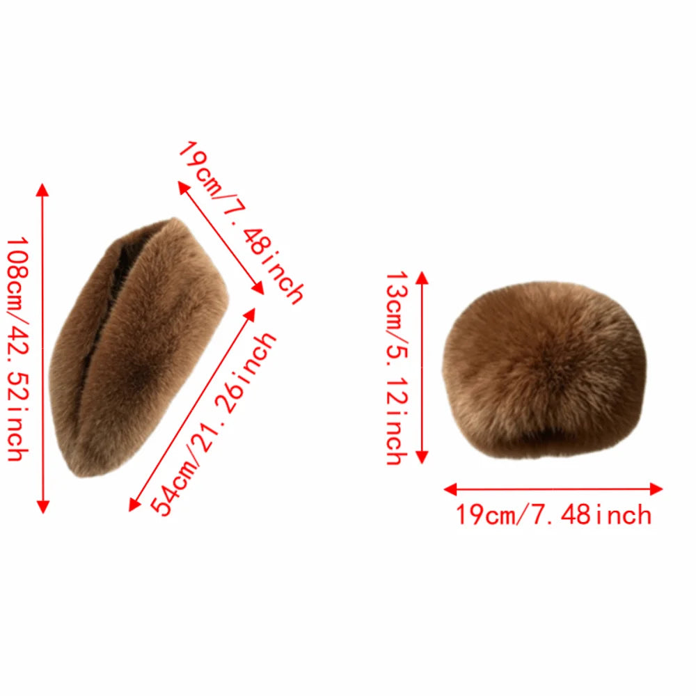 Faux Fur Scarf & Cuffs Set – Detachable Neck Warmer Women Faux Fur Scarf Set PLUSH