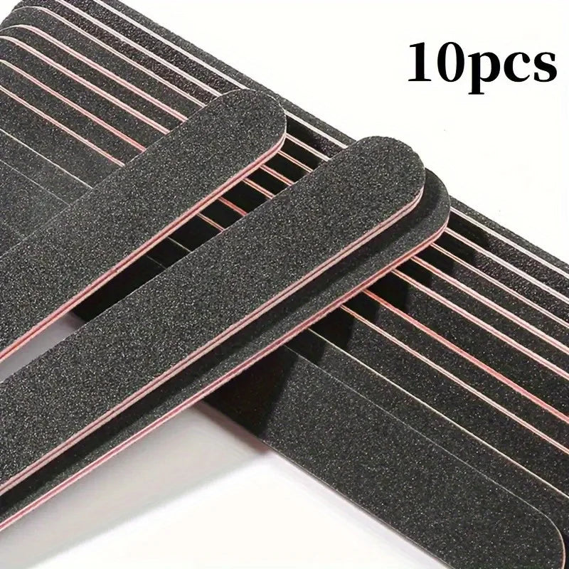 10pcs Double-Sided Nail File Set – Washable Black Sandpaper Nail File Set PLUSH 10 pcs