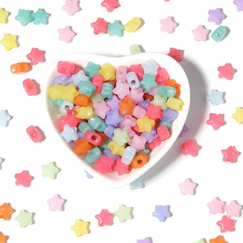 Jelly Color Star & Heart Big Hole Acrylic Beads – 100–500pcs Acrylic Spacer Beads PLUSH