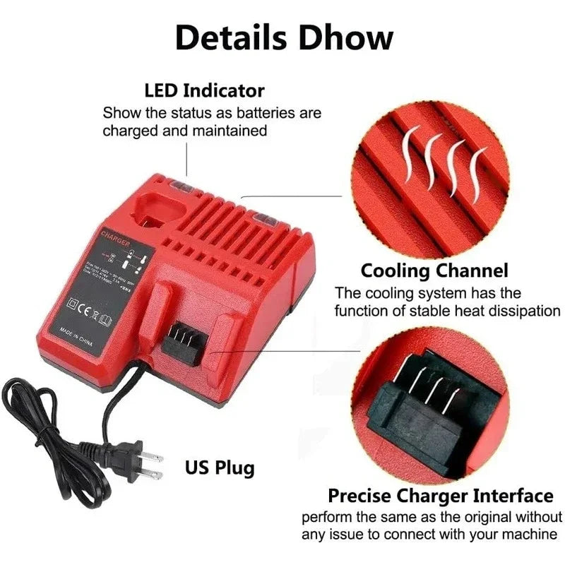 ZWINCKY Milwaukee M12 M14 M18 Li-ion Battery Charger 12V–18V Battery Charger PLUSH