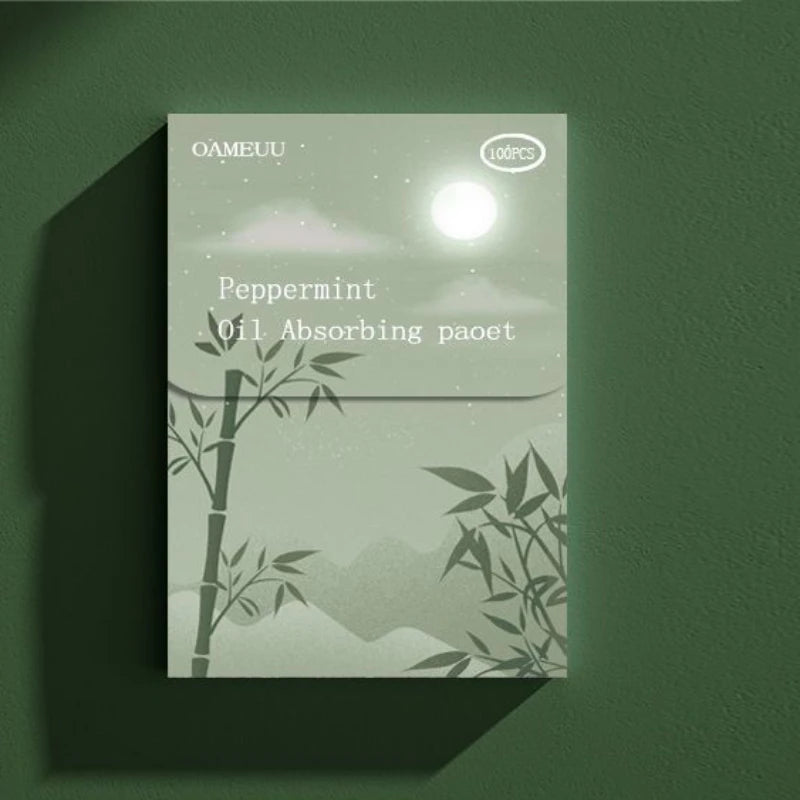 100pcs Green Tea Oil Blotting Sheets – Face Oil Control Facial Blotting Sheets PLUSH Bamboo Charcoal