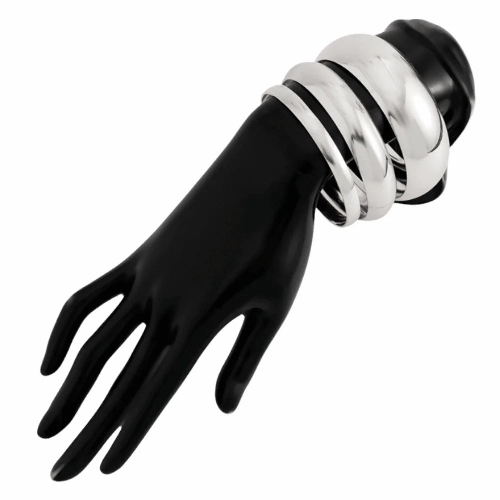 Vintage Punk Metal Bangle Set – Stackable Wide Bracelets 3–8pc Stackable Bangle Set PLUSH 3Pcs White 1