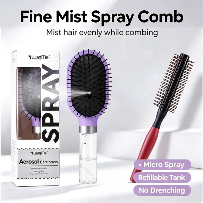 2-in-1 Spray Air Cushion Hair Brush – Detangling Curling Comb Spray Hair Brush PLUSH