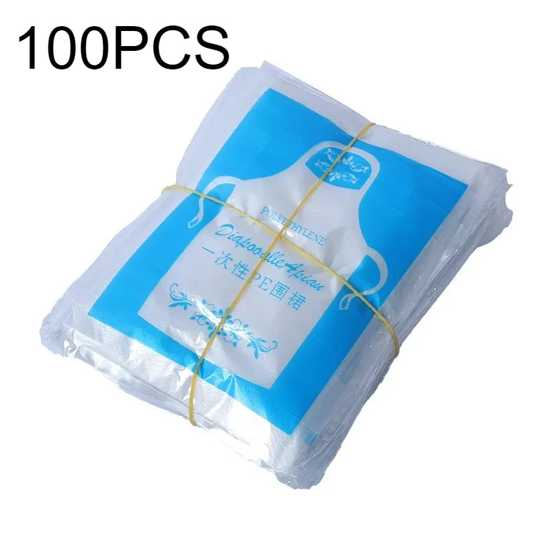 Disposable PE Aprons Waterproof 25/50/100 Pack – BBQ & Cooking Disposable Apron PLUSH 100PCS 60x95cm