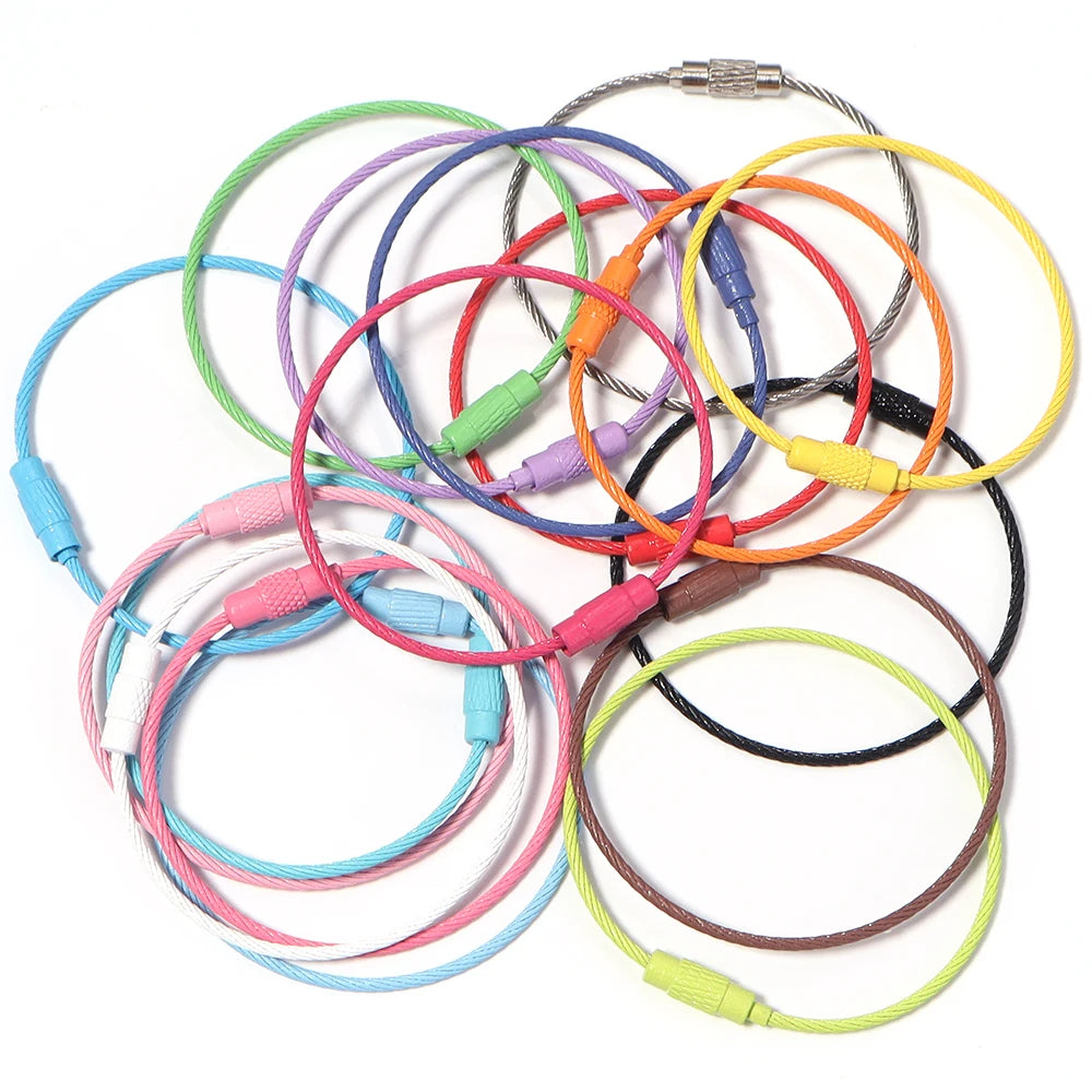 10pcs Colorful Stainless Steel Screw Lock Wire Keychain Rings Jewelry Findings PLUSH