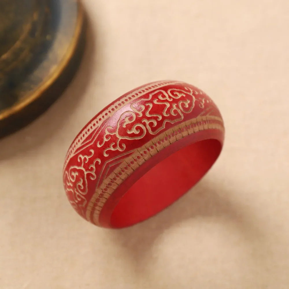 Retro Carved Wooden Bangle – Wide Colorful Ethnic Bracelet Wooden Bangle Bracelet PLUSH Style1