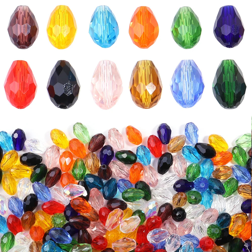 50pcs Faceted Teardrop Crystal Glass Beads – DIY Jewelry Making Glass Spacer Beads PLUSH