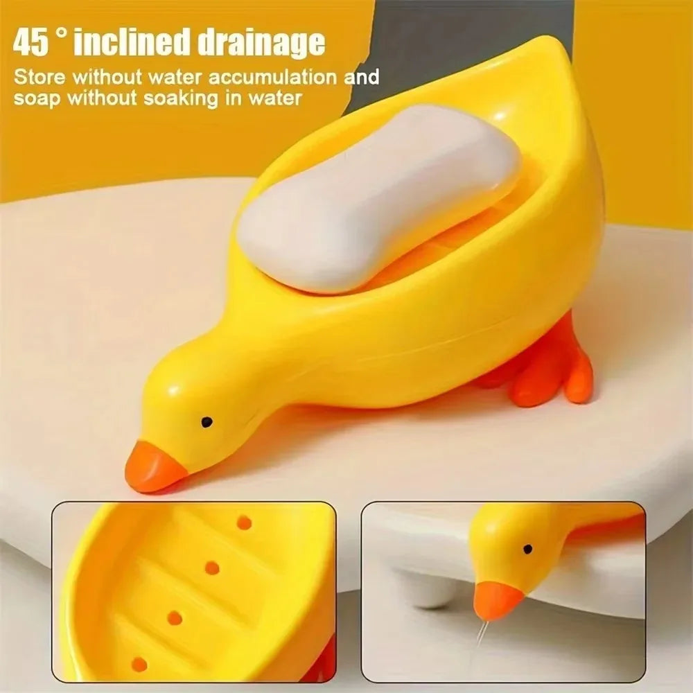 Duck-Shaped Self-Draining Soap Tray – Bathroom Soap Holder Soap Dish Tray PLUSH