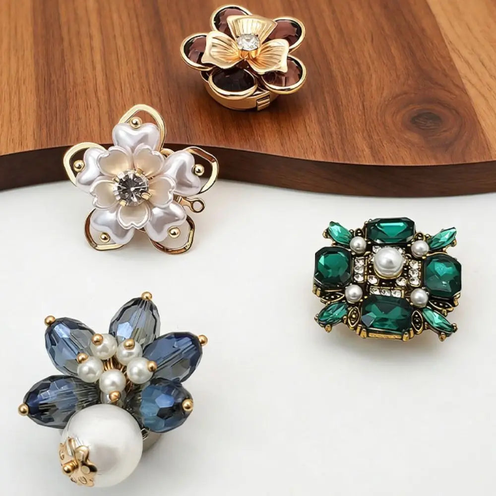 Floral Rhinestone Collar Buttons – No-Sew Detachable Pearl Beaded Decorative Collar Buttons PLUSH