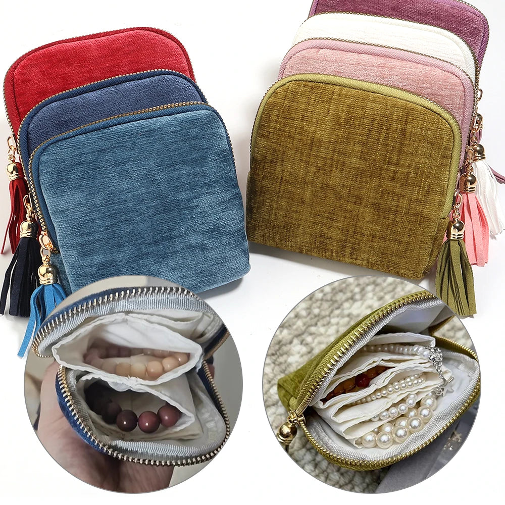Velvet Jewelry Pouch 6-Layer Storage Bag with Tassel | Travel Jewelry Storage Pouch PLUSH
