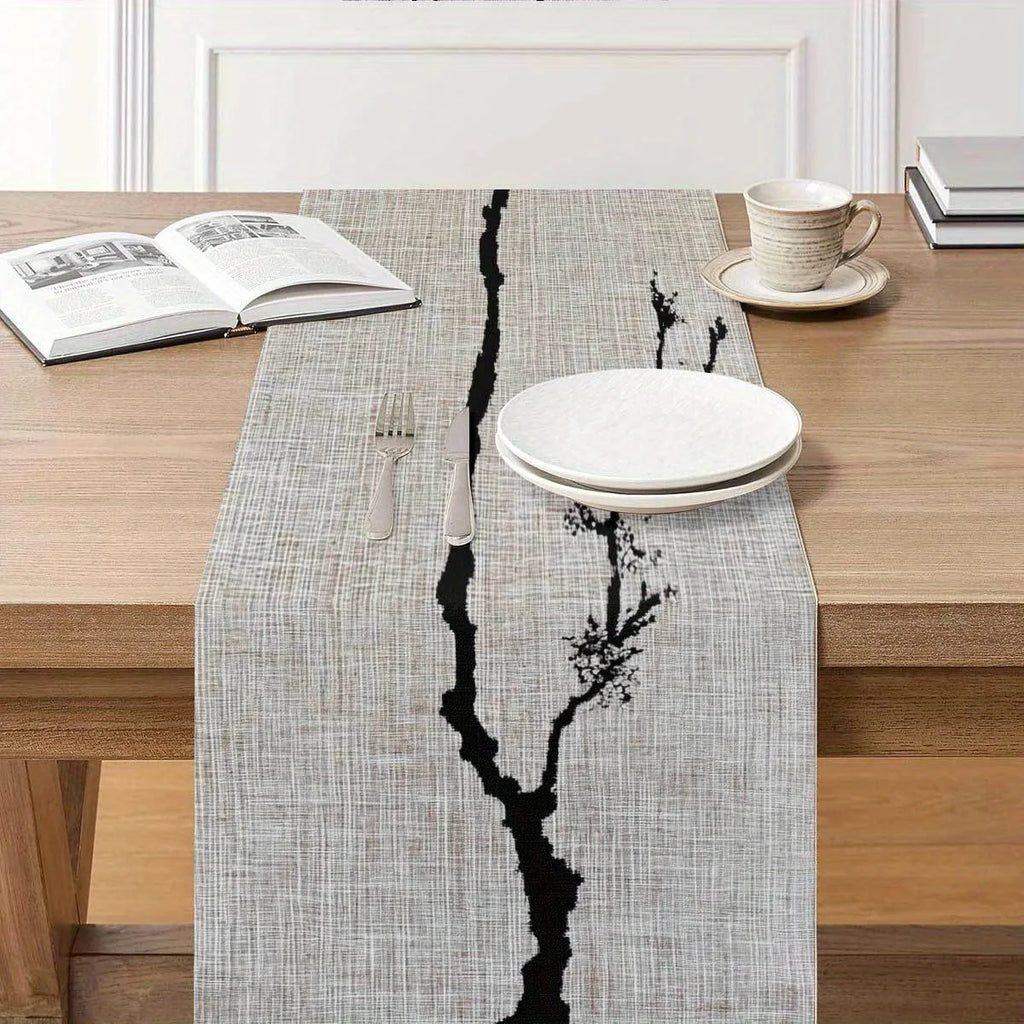 Zen Ink Branch Table Runner | Japanese Chinese Style, 3 Sizes Table Runner PLUSH