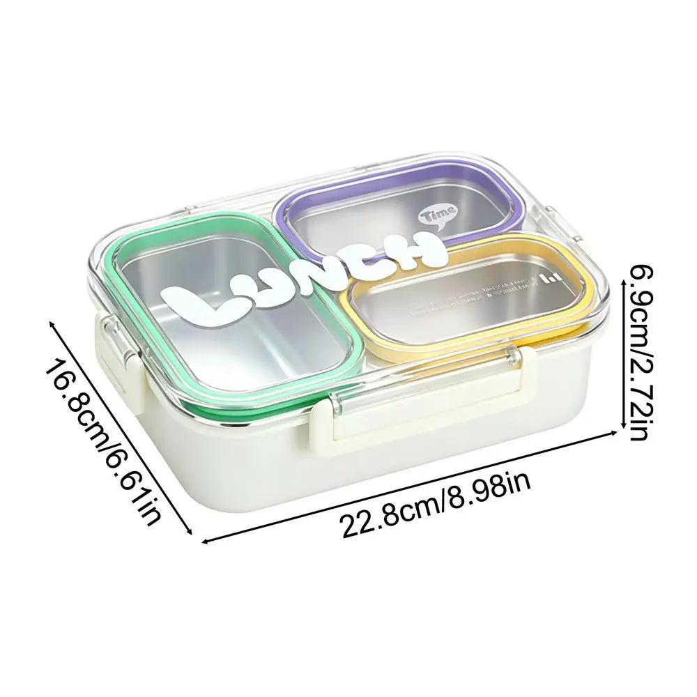 Stainless Steel 3-Compartment Leakproof Lunch Box Stainless Steel Lunch Box PLUSH green purple yellow