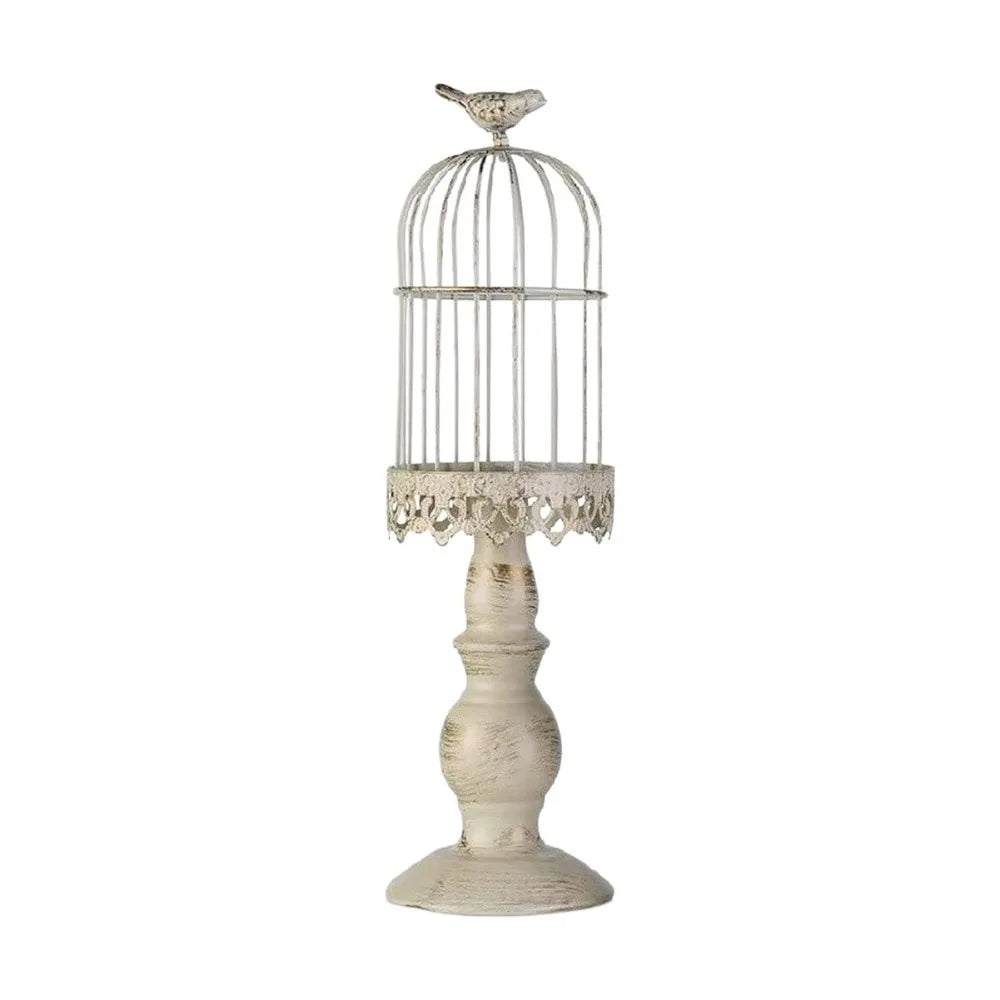 Vintage Iron Birdcage Candle Holder – Tabletop Décor Stand Iron Candle Holder PLUSH Large White