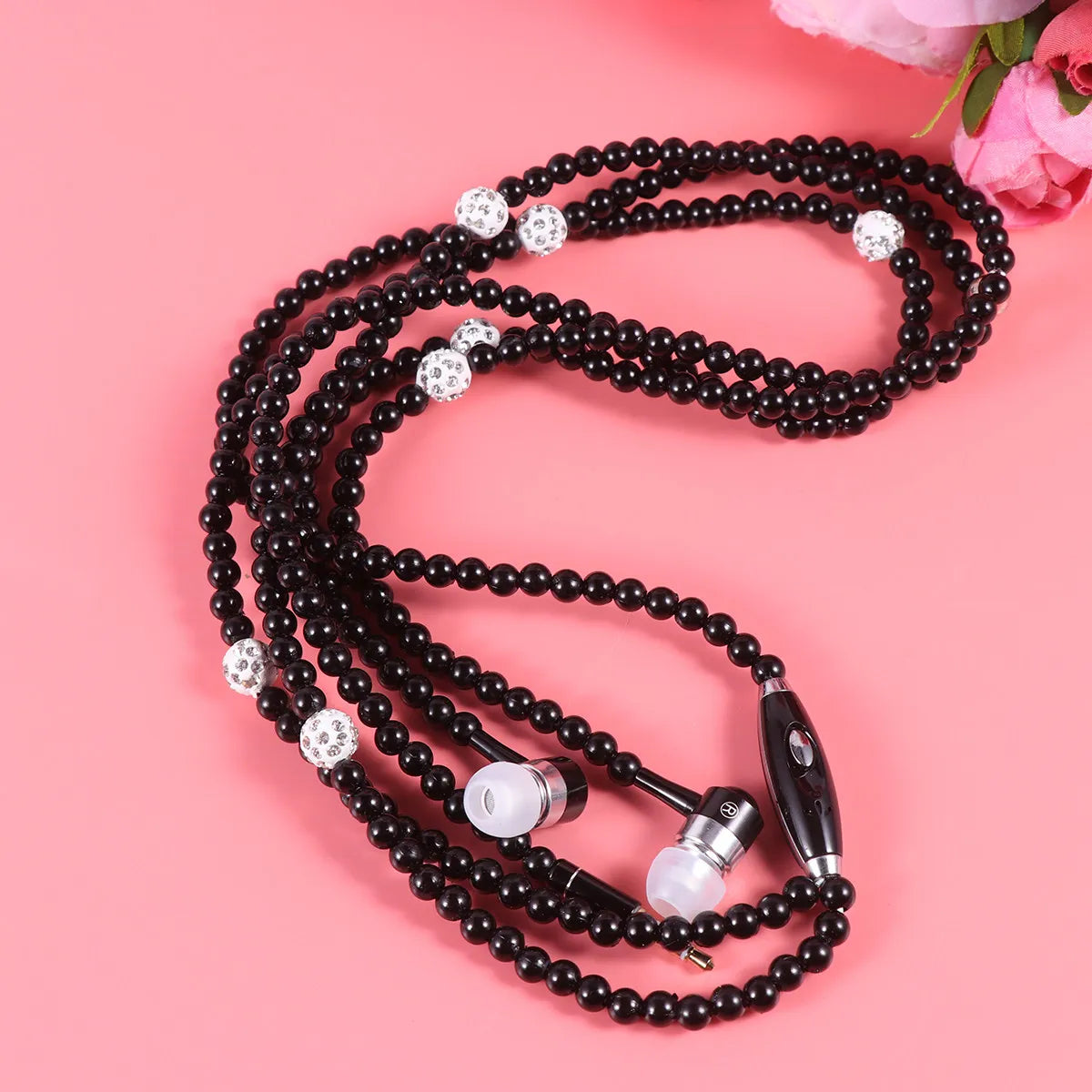 Pearl Chain Wired Earphones with Mic – Necklace Style Earbuds Wired In-Ear Earphones PLUSH