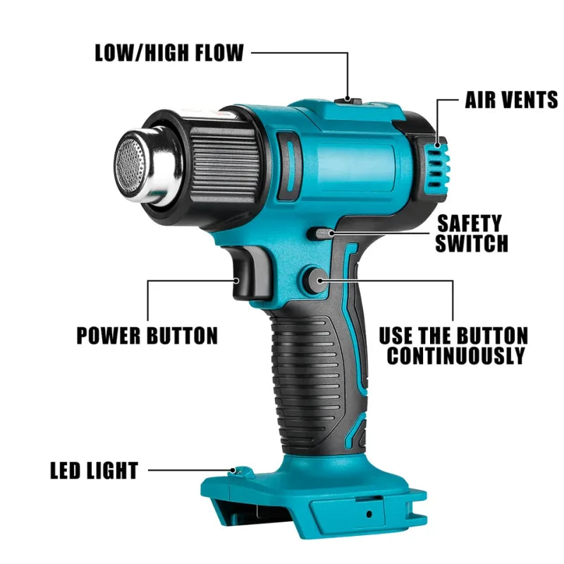 ZWINCKY Cordless Heat Gun for Makita 18V with Nozzles Cordless Heat Gun PLUSH