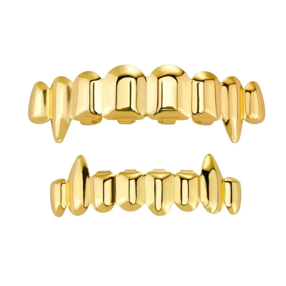Hip Hop Teeth Grillz Top & Bottom Set – 18K Gold Fangs Costume Teeth Grillz PLUSH