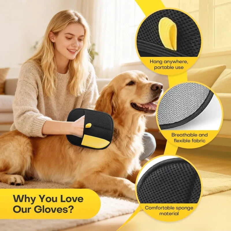 Pet Hair Removal Gloves – Reusable Deshedding Brush for Dogs & Cats Pet Deshedding Glove PLUSH