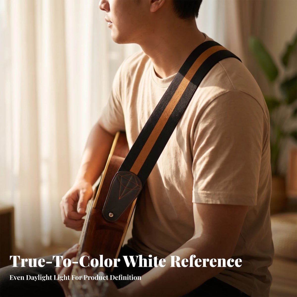 Elastic Guitar Strap with Leather Ends | Adjustable 141–220cm Guitar Strap PLUSH