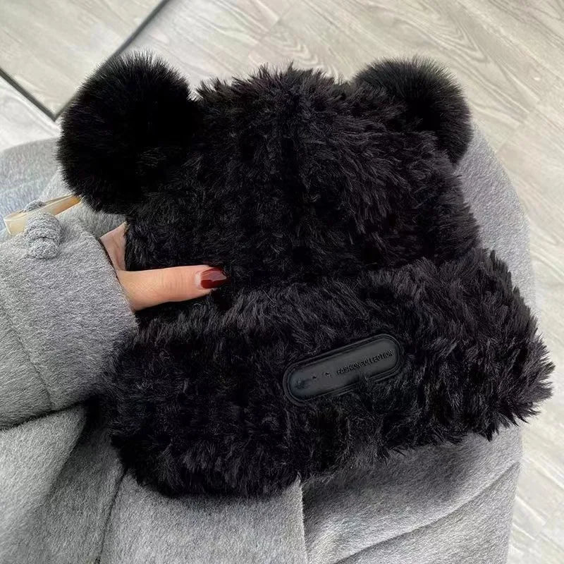 Fluffy Bear Knit Beanie – Chunky Fleece Winter Hat Women Winter Knit Beanie PLUSH