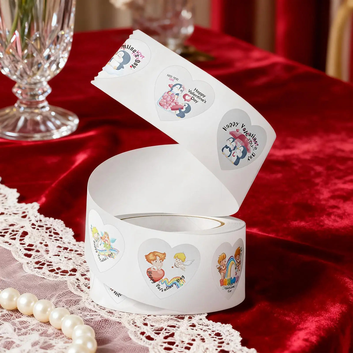 500pcs Heart Shape Stickers Roll – Wedding & Party Labels Decorative Sticker Roll PLUSH