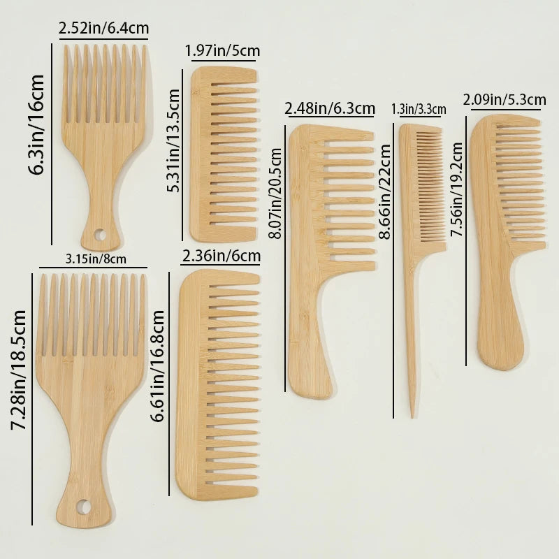 Natural Bamboo & Wood Handmade Combs – Wide & Fine Teeth Set Wood Hair Comb PLUSH