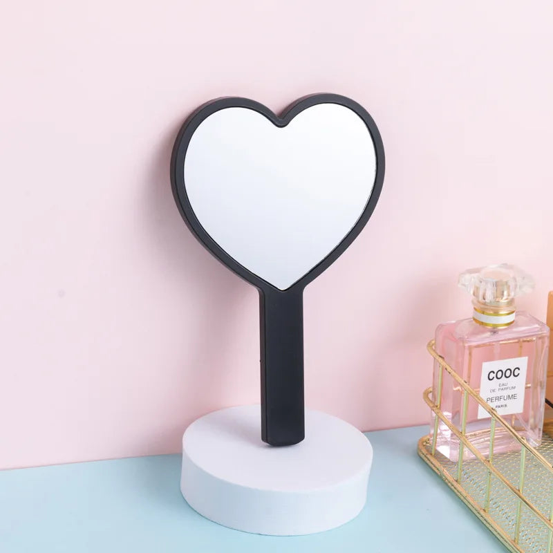 Heart-Shaped Handheld Vanity Mirror – Cute Portable Makeup Mirror Handheld Vanity Mirror PLUSH Black