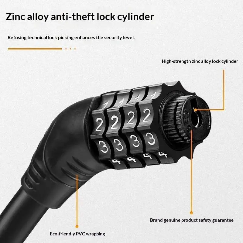 4-Digit Combination Bicycle Cable Lock – Portable Steel Security Bicycle Cable Lock PLUSH