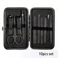 Stainless Steel Manicure & Pedicure Set 7–18 Pcs | Nail Kit Nail Grooming Kit PLUSH Black 10 PCS SET