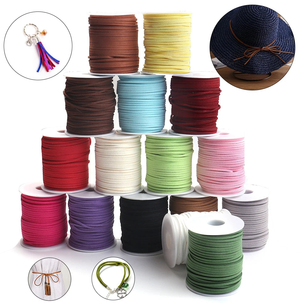 50 Yards Flat Faux Suede Cord 2.6mm – Colorful Velvet Leather Rope Jewelry Cord PLUSH