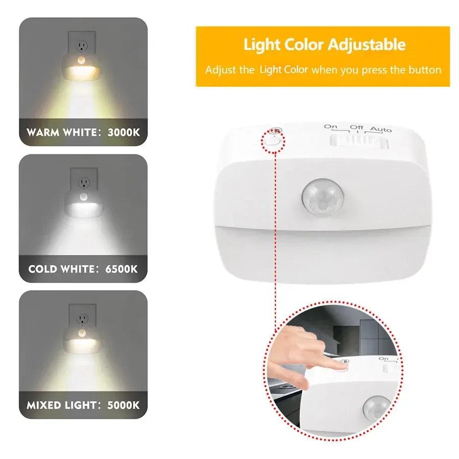 Motion Sensor LED Night Light – 3 Colors, Dimmable Plug-In LED Night Light PLUSH