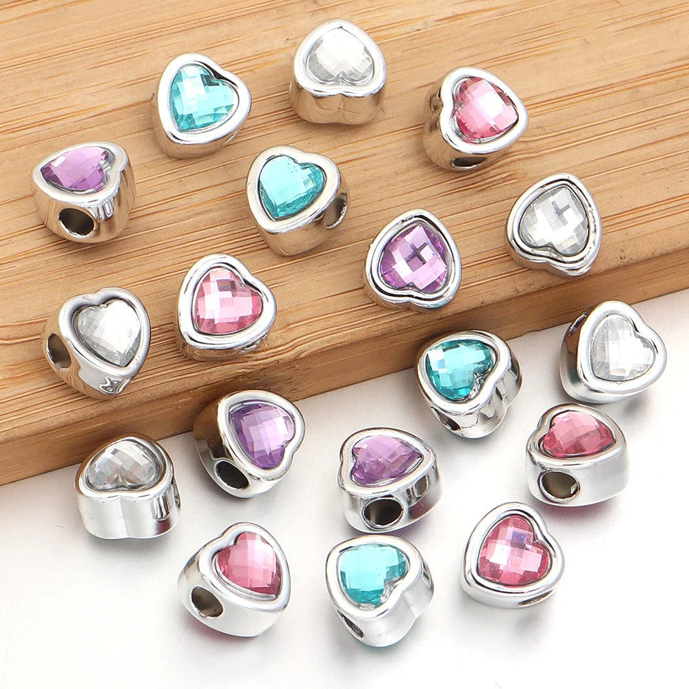 10pcs Rhinestone Heart Big Hole Spacer Beads – DIY Jewelry Jewelry Spacer Beads PLUSH