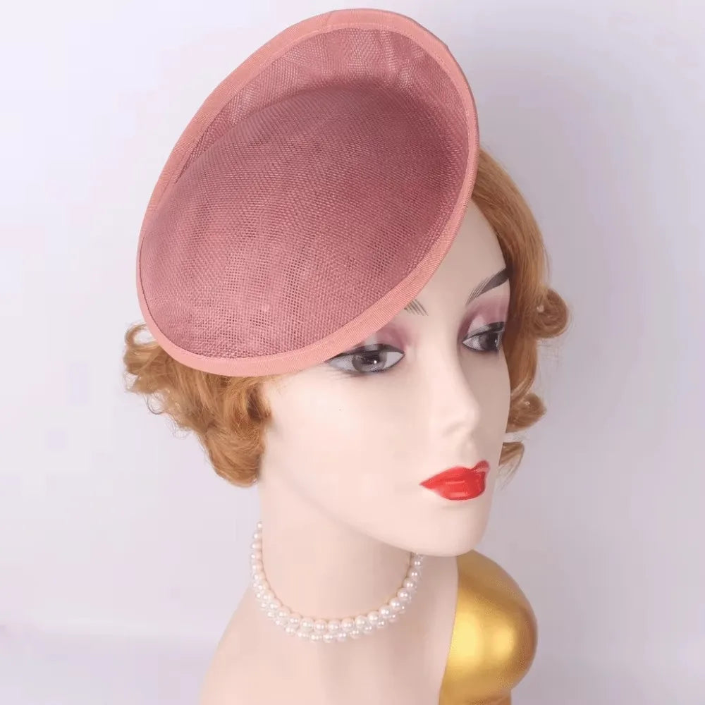 Wide Brim Linen Fascinator Hat Base – Vintage Mesh Headpiece Fascinator Hat Base PLUSH Dark Pink