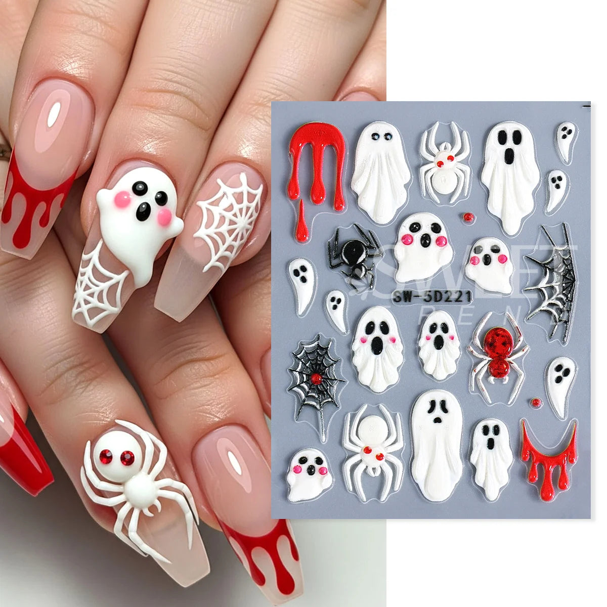 Halloween 5D Embossed Nail Stickers – Spider Web Ghost Decals Nail Art Stickers PLUSH