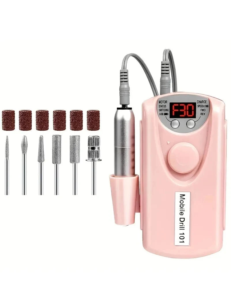 Electric Nail Drill Machine LCD Display Rechargeable Kit Electric Nail Drill PLUSH Pink
