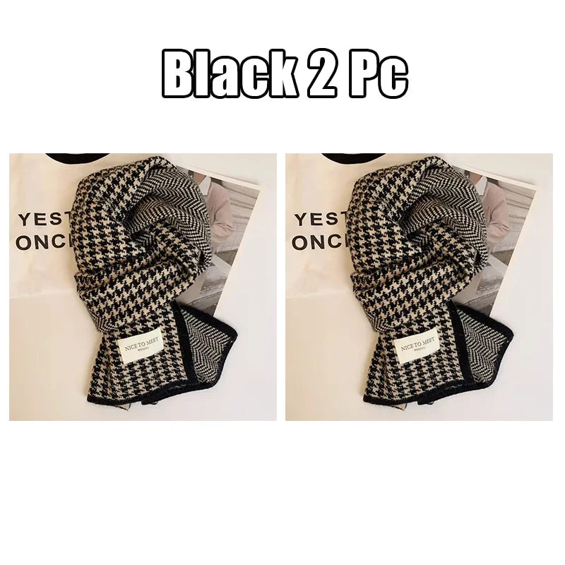Women's Thickened Double-Sided Knit Scarf Set – Warm Winter Knit Scarf Set PLUSH Black 2 Pc